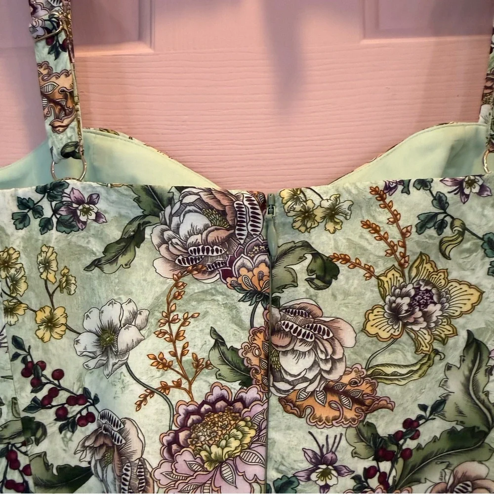 💗Aqua Blu Floral Silk Blend Lotus Drop Waist Maxi Dress Sundress Small - Picture 12 of 14